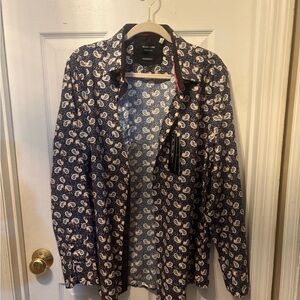 Stylish Navy Paisley Button-Down Shirt